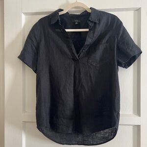J.Crew Women’s 100% Linen Short Sleeve Blouse in Black size XS